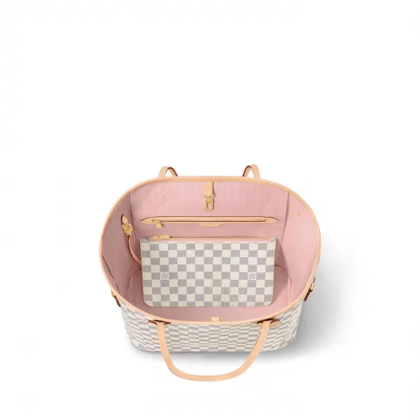 Louis Vuitton N40603 Neverfull MM Rose Ballerine Damier Azur Canvas