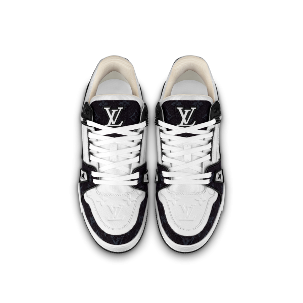 Louis Vuitton Trainer Sneaker Monogram Denim White Black 1A9JGF