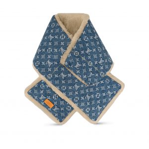 Louis Vuitton MP2703 Blue Shearling Denim Scarf