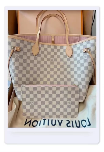 Louis Vuitton N40603 Neverfull MM Rose Ballerine Damier Azur Canvas photo review